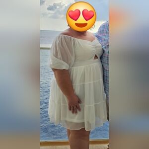 ARULA White Off-Shoulder Mini Dress